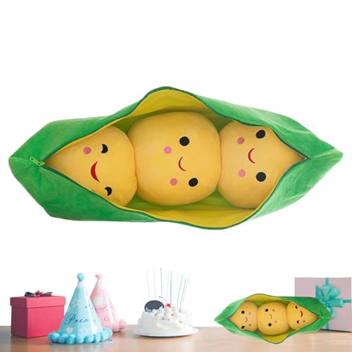 Stuffed PEA Pod, 3 Peas-in-A-Pod Plush Toy, Soft Cuddle Plant Doll with Cute Facial Expressions, Cozy Snuggle Companion for Home & Car Decoration, 40 cm, Yellow and Green von Gitekain