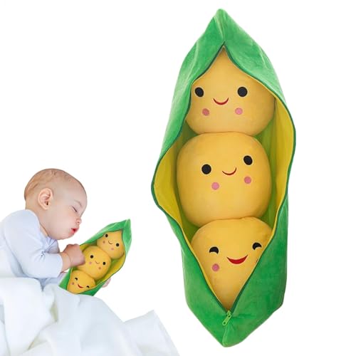 Stuffed PEA Pod, 3 Peas-in-A-Pod Plush Toy, Soft Cuddle Plant Doll with Cute Facial Expressions, Cozy Snuggle Companion for Home & Car Decoration, 40 cm, Yellow and Green von Gitekain