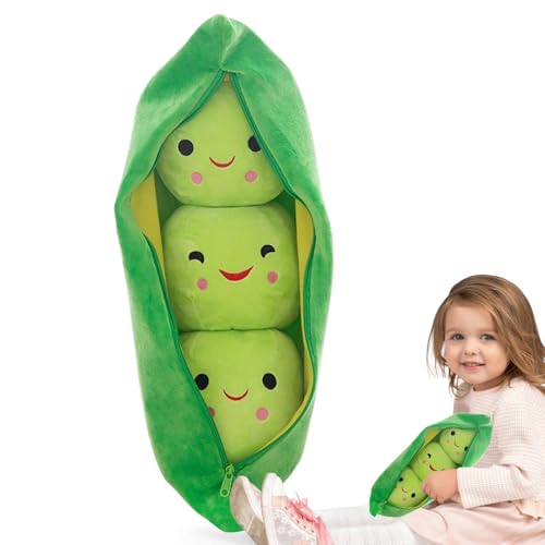 Stuffed PEA Pod, 3 Peas-in-A-Pod Plush Toy, Soft Cuddle Plant Doll with Cute Facial Expressions, Cozy Snuggle Companion for Home & Car Decoration, 40 cm, Yellow and Green von Gitekain