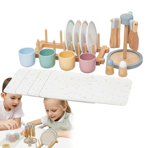 Wooden Play Kitchen Set, Small Kids Dish Set, Plates and Bowls for Pretend Cooking, Educational Learning Toy, Sturdy and Safe Preschool Activities, Boys, Girls von Gitekain