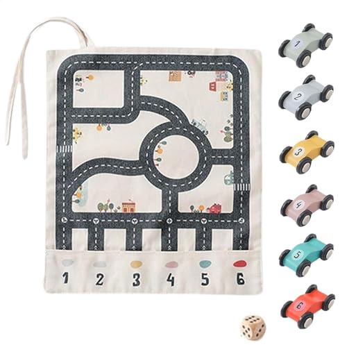 Wooden Race Car Toy Set, Canvas Play Mat with 6 Car, Educational Vehicle Game (31x35cm Mat), Ideal for Kids’ Fine Motor Skills, Logical Learning & Party Favors von Gitekain