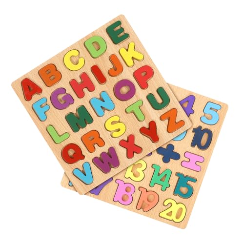 Gitua 2 Stück Holzpuzzle Spielzeug, Bunt Alphabet ABC Buchstaben Zahlen Gestalten Holz Puzzle Blöcke für Kleinkinder und Vorschulkinder von Gitua