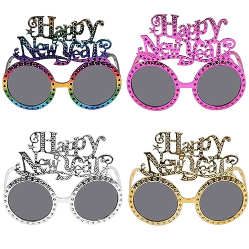 4 Stück 2025 Frohes Neues Jahr Brillen, Happy New Year Brillen, Lustige Silvester Brillen, Partybrille Silvester, Silvester Brille für Neujahrsparty, Silvester Accessoires Foto Requisiten Partybrille von Giugio