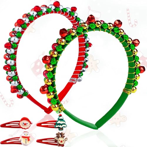 6 Stück Weihnachts Kopfschmuck, Weihnachten Haarreif, Weihnachten Haarschmuck mit Glöckchen, Weihnachtsstirnband Rot Grün Glocke Haarband, Weihnachts Kopfschmuck für Kinder,Mädchen,Damen (B) von Giugio