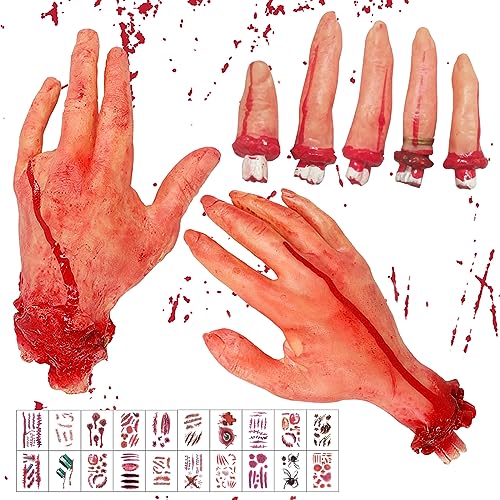 7 Stück Halloween Blut Requisiten, Gefälschter Daumen Finger Simuliert, Abgetrennte Finger, Halloween blutige Requisiten mit 20 Halloween Tattoos, Gebrochene Körperteile für Spukhaus Zombie Party Deko 7 Stück Halloween Blut Requisiten, Gefälschter Daumen Finger Simuliert, Abgetrennte Finger, Halloween blutige Requisiten mit 20 Halloween Tattoos, Gebrochene Körperteile für Spukhaus Zombie Party Deko von Giugio