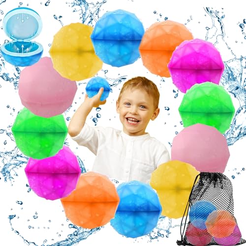 Giugio 12 Stück Wiederverwendbare Magnet Wasserballons, Wasserbomben Selbstdichtend, Silikon Wasserbomben Wasser Spielzeug Pool Spielzeug für Kinder Erwachsene Outdoor, Garten, Strand, Sommer Spiele von Giugio