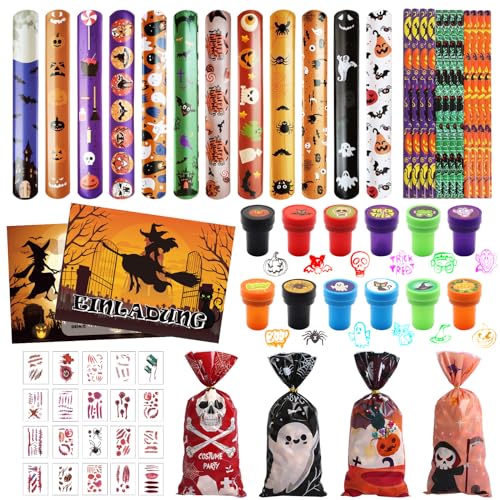 Giugio 80 Stück Halloween Party Spielzeug, Stempel Slap-Armbänder, Temporäre Tattoos für Kinder, Halloween Goodie Bag Füllstoffe, Mitgebsel Party Mitbringsel für Jungen Mädchen Halloween von Giugio