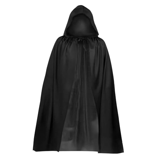 Giugio Halloween Kostüm Set, Schwarzer Umhang mit Kapuze Cape, Vampir Kostüm mit 20 Halloween Tattoos Aufkleber, Unisex Kostüm Sensenmann für Erwachsene karneval Dekoration Cosplay von Giugio