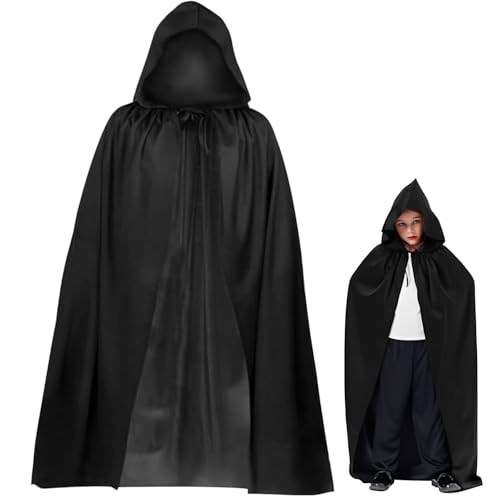 Giugio Halloween Kostüm Set, Schwarzer Umhang mit Kapuze Cape, Vampir Kostüm mit 20 Halloween Tattoos Aufkleber, Unisex Kostüm Sensenmann für Erwachsene karneval Dekoration Cosplay von Giugio