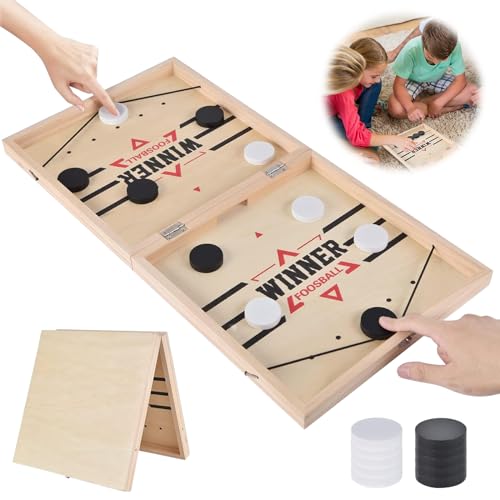 Giugio Hockey Brettspiel, Bouncing Brettspiel, Holz Schnell Sling Puck Match-Spiel, Bouncing Brettspiel, 2 in1 Interaktion Tischhockey Katapult, Portable Schachbrett-Set Partyspiele Tisch Spiel von Giugio