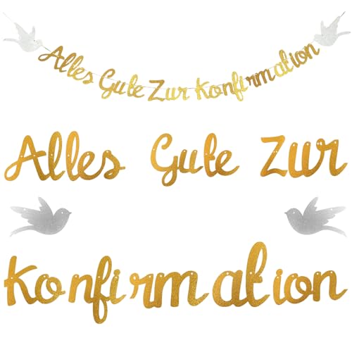 Kommunion Girlande Alles Gute zur Konfirmation Banner, Gold deko konfirmation junge mädchen, Girlande Gold Glitzer Deko Taufe Konfirmation Papiergirlande Dekobanner Hängedeko für Taufe Party von Giugio