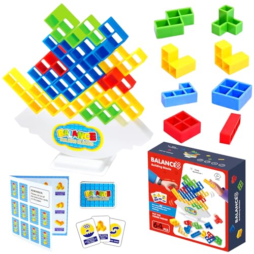 Giugio Tetra Tower Spiel, 64 pcs Tetris Balance, Kreatives Stapelspiel, Lustige stapelspiel Spielzeug Tower Game für Kinder Erwachsene, Stapelblöcke Balancing Spiel für Jungen Mädchen ab Jahre 5+ von Giugio