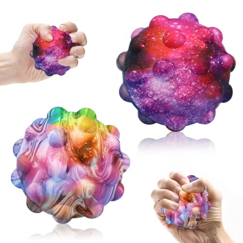 2 Stück Pop it Ball Fidget Spielzeug, Popit Anti Stress Bälle, 3D Silikon Fidget Antistressball, Push Bubble Sensorisches Squeeze Spielzeug, Stressball für Kinder Erwachsene Teens von Giugio