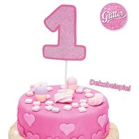 Cake Topper  Zahl "1", glitzerndes Pink, 1 Stück von Givi Italia