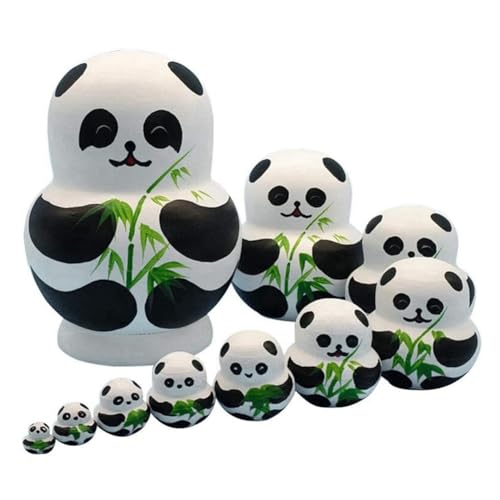 Giwnhvx 10-Schichtiges Stapelbares Nestpuppen-Set, Süßes Panda-Design, Schwarz und, 1 Set von Giwnhvx