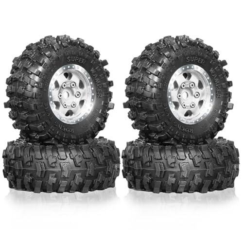 Giwnhvx 4 Stück 51 mm 1,0 Metall-Beadlock-Radreifensatz für 1/18 1/24 RC Crawler Car TRX4M SCX24 AX24 FCX24 Upgrade-Teile Silber von Giwnhvx