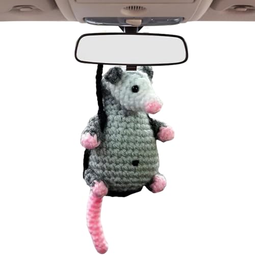 Giwuence Possum Auto Charm | Possum-Auto-Anhänger | Süßes Opossum Gehäkelt | Handgefertigter Gestrickter Possum-Autoanhänger | Niedliche Opossum-Autodekoration Für Possum-Liebhaber von Giwuence