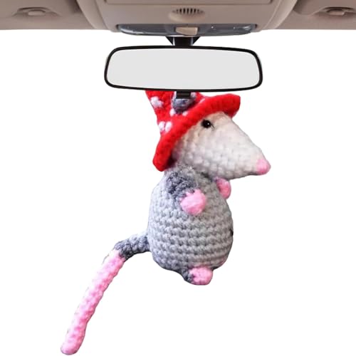 Giwuence Possum Auto Charm | Possum-Auto-Anhänger | Süßes Opossum Gehäkelt | Handgefertigter Gestrickter Possum-Autoanhänger | Niedliche Opossum-Autodekoration Für Possum-Liebhaber von Giwuence