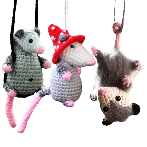 Giwuence Possum Auto Charm | Possum-Auto-Anhänger | Süßes Opossum Gehäkelt | Handgefertigter Gestrickter Possum-Autoanhänger | Niedliche Opossum-Autodekoration Für Possum-Liebhaber von Giwuence