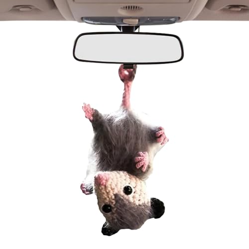 Giwuence Possum Auto Charm | Possum-Auto-Anhänger | Süßes Opossum Gehäkelt | Handgefertigter Gestrickter Possum-Autoanhänger | Niedliche Opossum-Autodekoration Für Possum-Liebhaber von Giwuence