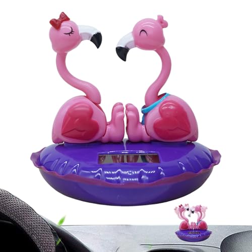 Giwuence Solarbetriebene tanzende Tiere, Solar Tanzender Flamingo | Mittelkonsole Wackelkopf Flamingo - Valentinstag-Auto-Armaturenbrett-Schüttelkopf-Dekoration, Desktop-Armaturenbrett-Ornament für von Giwuence