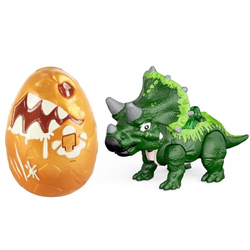 GizmoVine Dino Ei, Dinosaurier Spielzeug, DIY Zerlegen Elektrisch Grüner Triceratops Figuren mit Geräusch und Licht, Surprise Dino Egg Cracking Geschenk für Kinder 3 4 5 6 7 Jahre von GizmoVine