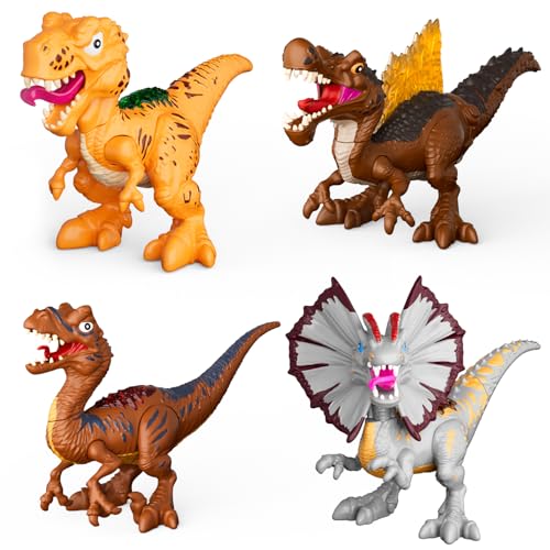 GizmoVine Dinosaurier Figuren, Dinosaurier Spielzeug, 4 Stück Handgefertigtes DIY Montage Bauspielzeug Dino Set, Bewegliche Gelenke, Interaktives Lernen, Geschenk für Kinder ab 3 4 5 Jahre von GizmoVine