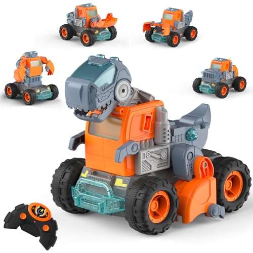 GizmoVine Dinosaurier Spielzeug, Ferngesteuerter Dinosaurier, 17-teiliges 1 in 5 Handgefertigtes Transformer Dino Truck, Dinosaurier Auto Spielzeug für Kinder 3 4 5 6 Jahre Geschenke von GizmoVine