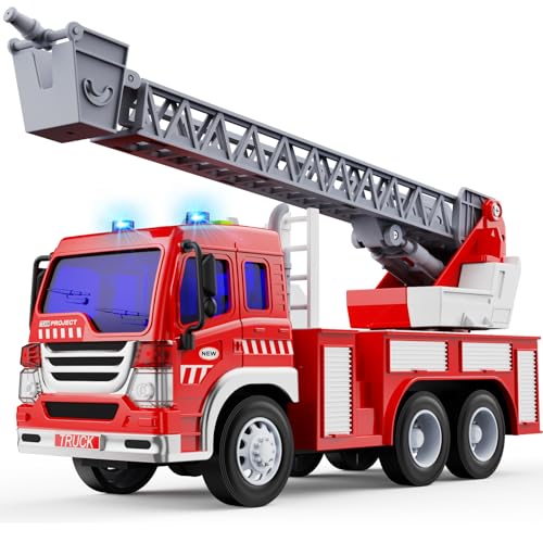 GizmoVine Feuerwehrauto Groß, Feuerwehr Auto Spielzeug mit Drehleiter, Sound und Licht, Große Spielzeugauto, Fire Truck Fahrzeuge, Geschenke für Jungen, Kinder Löschfahrzeug ab 3 4 5 6 7 8 Jahre von GizmoVine