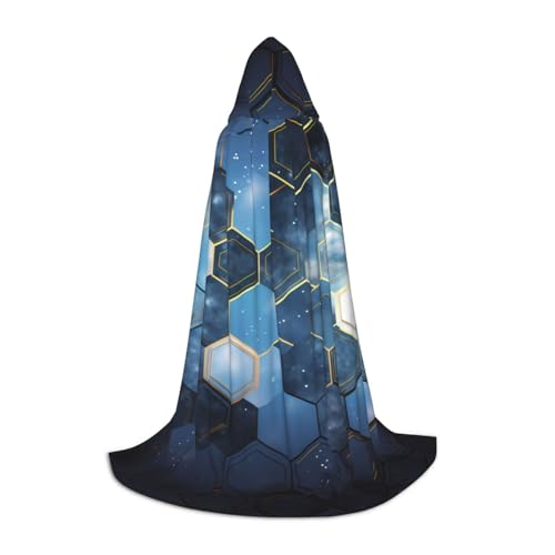 Gjgdbxdw Kapuzenumhang mit Kapuze für Damen, Herren, Teenager, Halloween, Cosplay-Kostüme, Motiv: blaue Sechsecke und Diamanten von Gjgdbxdw