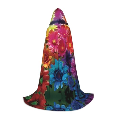 Gjgdbxdw Kapuzenumhang mit Kapuze mit Regenbogen-Blumen-Druck, für Damen, Herren, Teenager, Halloween, Cosplay-Kostüme von Gjgdbxdw