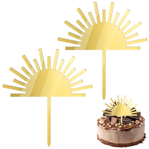 Gjinxi Happy Birthday Tortendeko 2 Stück Cake Topper Glücklich Sonnen-Kuchenaufsatz aus Acryl Tortenstecker Cupcake Toppers Kuchendeko für Geburtstagsfeier Kind Schulanfang Ruhestand Kuchendekoration von Gjinxi