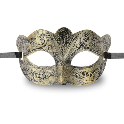 Gjinxi Venezianische Maske Maskerade Party Augenmaske Damen Gesichtsmaske Elegante Herren Masken Kostüm mit Retro-Muster Klassische Zorrostyle Masken für Kostümball/Halloween/Party/Maskenball(Gold) von Gjinxi