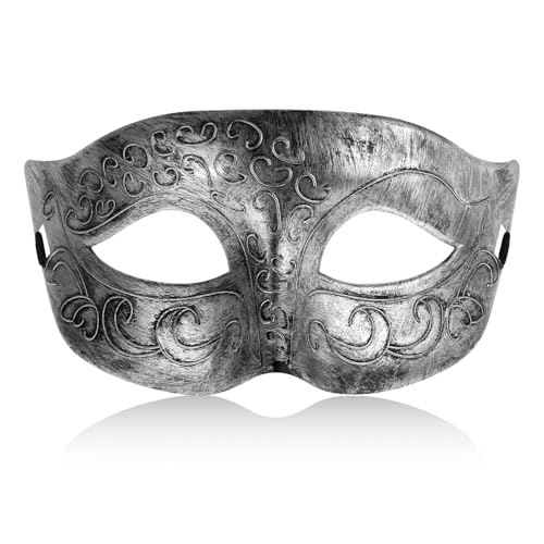 Gjinxi Venezianische Maske Maskerade Party Augenmaske Damen Gesichtsmaske Elegante Herren Masken Kostüm mit Retro-Muster Klassische Zorrostyle Masken für Kostümball/Halloween/Party/Maskenball(Silver) von Gjinxi