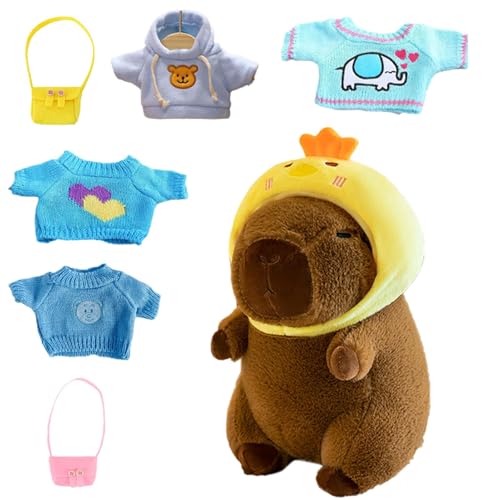 GjnjfdF Capybara-Plüschtier mit Kleidung, süßes Capybara-Plüschtier - Süßes Capybara-Kuscheltier mit Outfits | Niedliche Capybara-Plüschtiere mit 4 Kleidungsstücken und Accessoires, von GjnjfdF