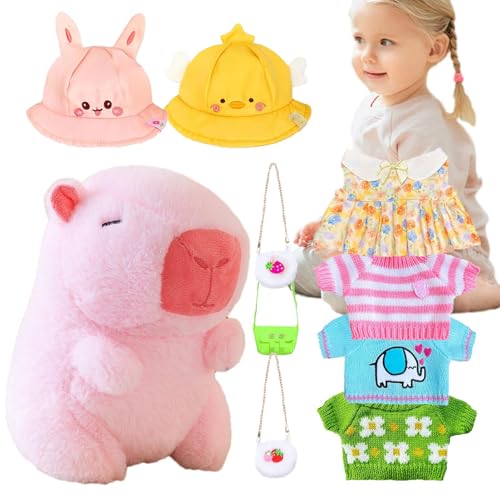 GjnjfdF Capybara Stofftier, süßes Capybara Plüschtier,9-Zoll-süßes Capybara-Plüsch-Anziehset - Realistische Tierplüschtiere, Kinderplüschpuppenspielzeug mit Kleidung und Accessoires für Mädchen und von GjnjfdF