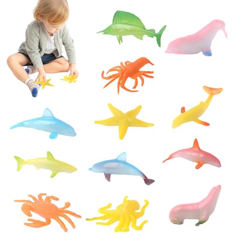 GjnjfdF Realistische Meerestierfiguren, Meerestierfiguren, Tiny Sea Creature Toys Set mit 12 Stück, Lernspielzeug für Vorschule, leuchtendes Lernspielzeug im dunklen Modell von GjnjfdF