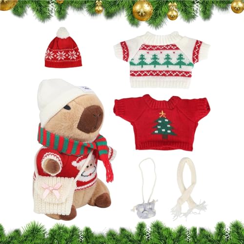 GjnjfdF Weihnachts-Capybara-Plüsch,Weihnachtskuscheltiere - Cartoon-Plüschtiere mit 9 Outfit-Accessoires | Partyzubehör Lernspielzeug, lustiges interaktives Spielzeug-Anzieh-Plüschtier für Kinder von GjnjfdF