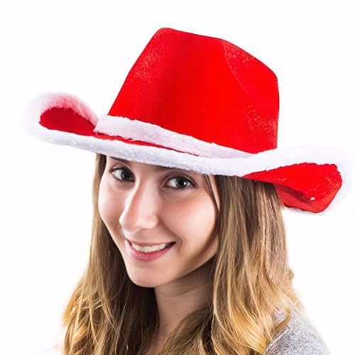 GjnjfdF Weihnachtsmann-Cowgirl-Hut, Weihnachts-Cowboy-Hut,Cowboyhut für Männer und Frauen | Lustige Unisex-Cowboy-Weihnachtsmann-Mütze für Geburtstags-Westernkostüm von GjnjfdF