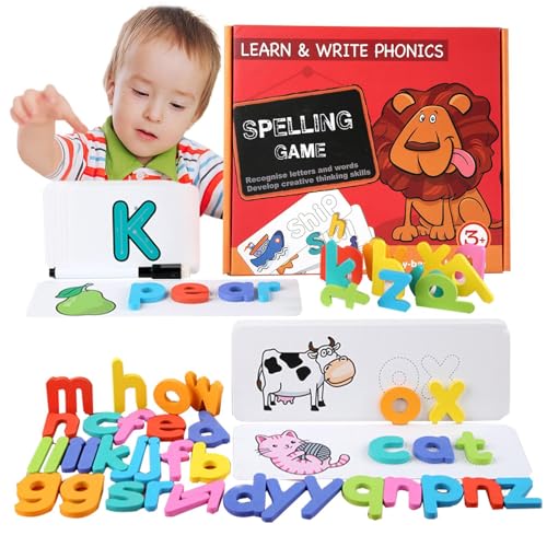 GjnjfdF Wort-Lernspielzeug, Rechtschreibspiele,Lernspielzeug für Kleinkinder - Abwischbare Wortspiele - 26 Buchstaben des Alphabets in leuchtenden Farben, Lernspielzeug für Kinder, und Mädchen von GjnjfdF