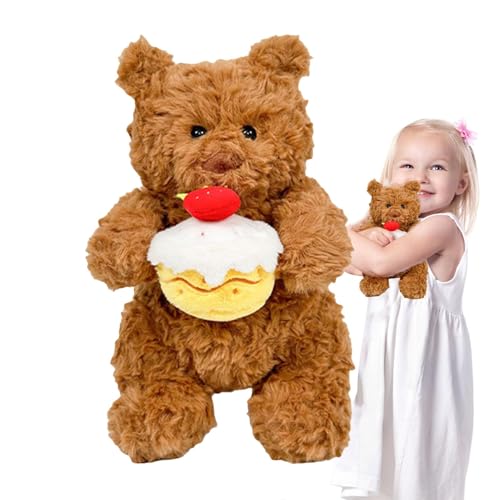 GkgWuxf Bär Stoffpuppe,Bär Plüschpuppe, Süßes weiches Stofftier Hold Cake Plüschtier, Plüschpuppe, braune Tier-Wohndekoration für die Babyparty von GkgWuxf