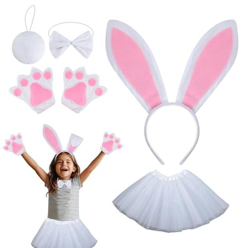 GkgWuxf Hasenkostüm für Kinder, buntes Ohren, Stirnband, Fliege, Schwanz, Set, niedliches Häschen-Haarband, Zubehör, Partyzubehör für Damen, Mädchen von GkgWuxf