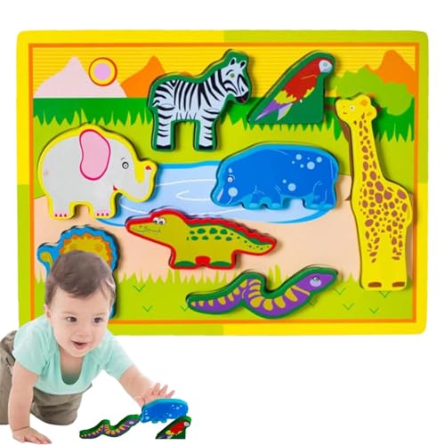 GkgWuxf Holzpuzzle-Spielzeug, Holzpuzzle-Set für Kinder,Tier-Puzzle-Brettspielzeug | Handgefertigtes Spielzeugset mit glatten Kanten für Reisen, Picknick, Outdoor, Zuhause, Schule von GkgWuxf