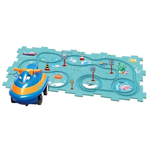 GkgWuxf Interaktives Rennstrecken-Puzzle, Puzzle Racer Kinder-Autostrecken-Set - Rennwagen-Puzzlespielzeug-Set für Kinder - Lernspielzeug für Vorschulkinder in leuchtenden Farben für Feste, Jubiläen von GkgWuxf