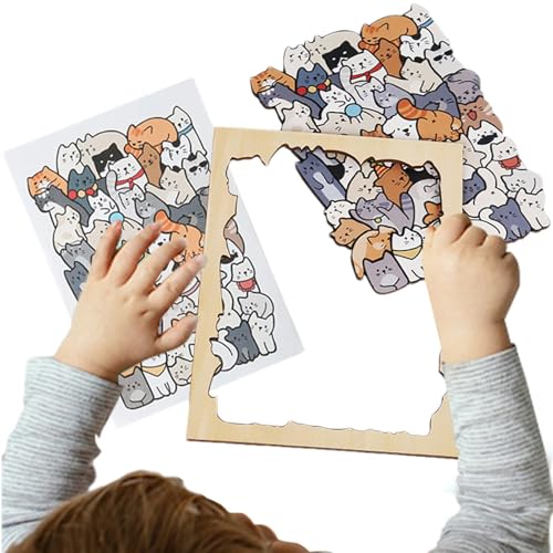 GkgWuxf Tierpuzzles für Kleinkinder,Kleinkind-Holzpuzzles - 50 Stück Cartoon-Holzkatzen-Tierpuzzles,Frühe Lernaktivitäten, pädagogische, multifunktionale Puzzles zur Kompetenzentwicklung von GkgWuxf