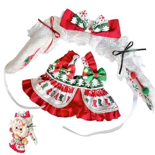 GkgWuxf Weihnachtspuppenkleidung, Weihnachtspuppenoutfits - Niedliche Puppenkleider mit Hasenohren und Kopfbedeckung | Rote Plüschpuppen-Weihnachtsoutfits, Puppenverkleidung und Accessoires-Set für von GkgWuxf