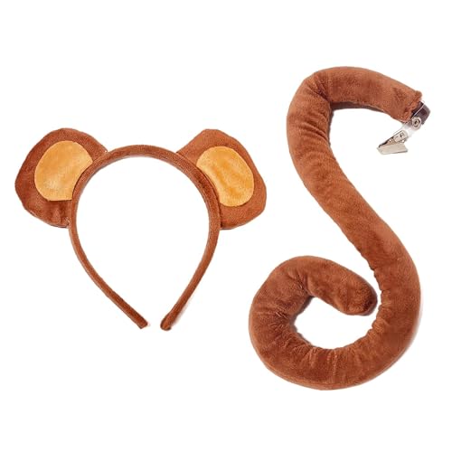 Gkumgwo Affenohren-Stirnband für Kinder, Affenohren-Kostüm-Stirnband,Karnevalshaarband - Affen-Kostüm-Stirnband-Set, Partys mit Tiermotiven, Schwanz-Set für Cosplay von Gkumgwo