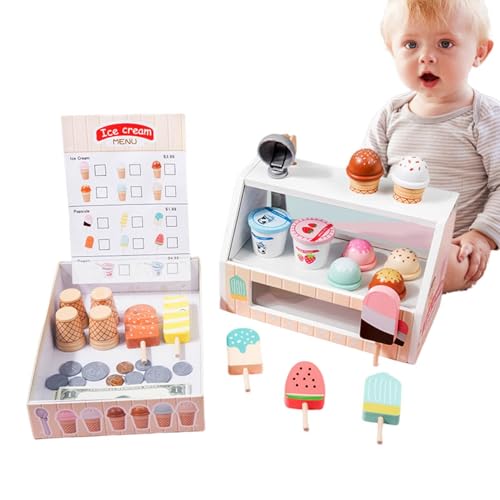 Gkumgwo Eiscreme-Spielzeug für Kinder, Eiscreme-Spielset | Eistheken-Spiel-Essensset | Eiscreme-Spielset für Kinder, vorgetäuschte Eiscreme-Sets, Lern- und Lernspielzeug für Kleinkinder von Gkumgwo