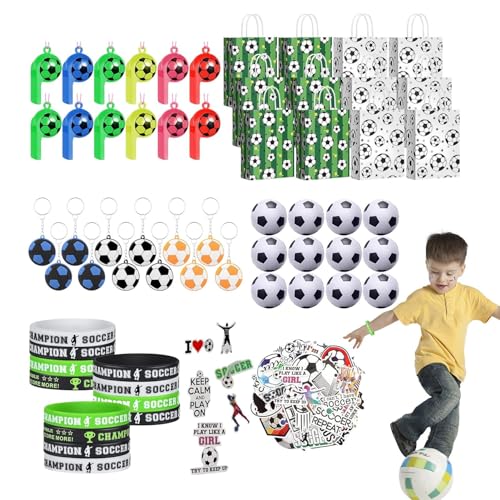 Gkumgwo Fußball-Geburtstagsparty-Geschenke,Fußball-Mottoparty-Geschenke, Sport-Goodie-Bag-Füller, Mini-Fußbälle, Pfeife, Silikon-Armband-Aufkleber, Schlüsselanhänger für Sport-Partyzubehör von Gkumgwo