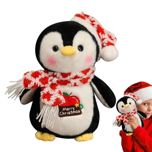 Gkumgwo Gefüllter Pinguin-Plüsch, Pinguin-Plüschtier - Schal Pinguin Weihnachtspuppe,Weiche Kuscheltier-Pinguin-Puppe mit Hut, süßes Plüsch-Pinguin-Spielzeug für Kleinkinder von Gkumgwo